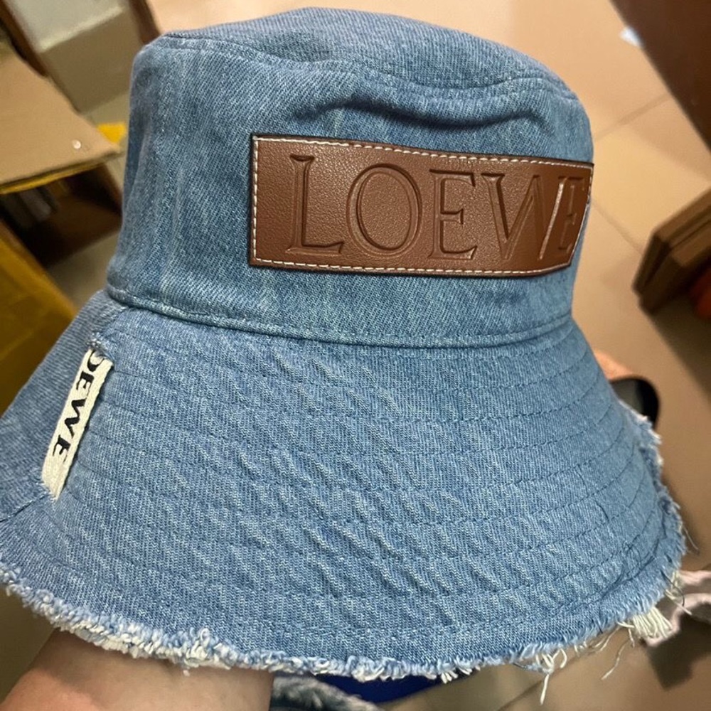 Loewe Light Blue Denim Bucket Hat with Brown Leather Patch - Picture 2 of 6
